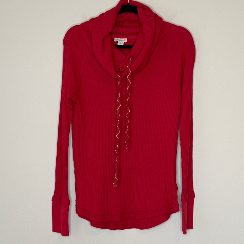 Sundance Womens Red Waffle Knit Cowl Neck Thermal Top Small Cotton Modal Blend - Picture 2 of 13
